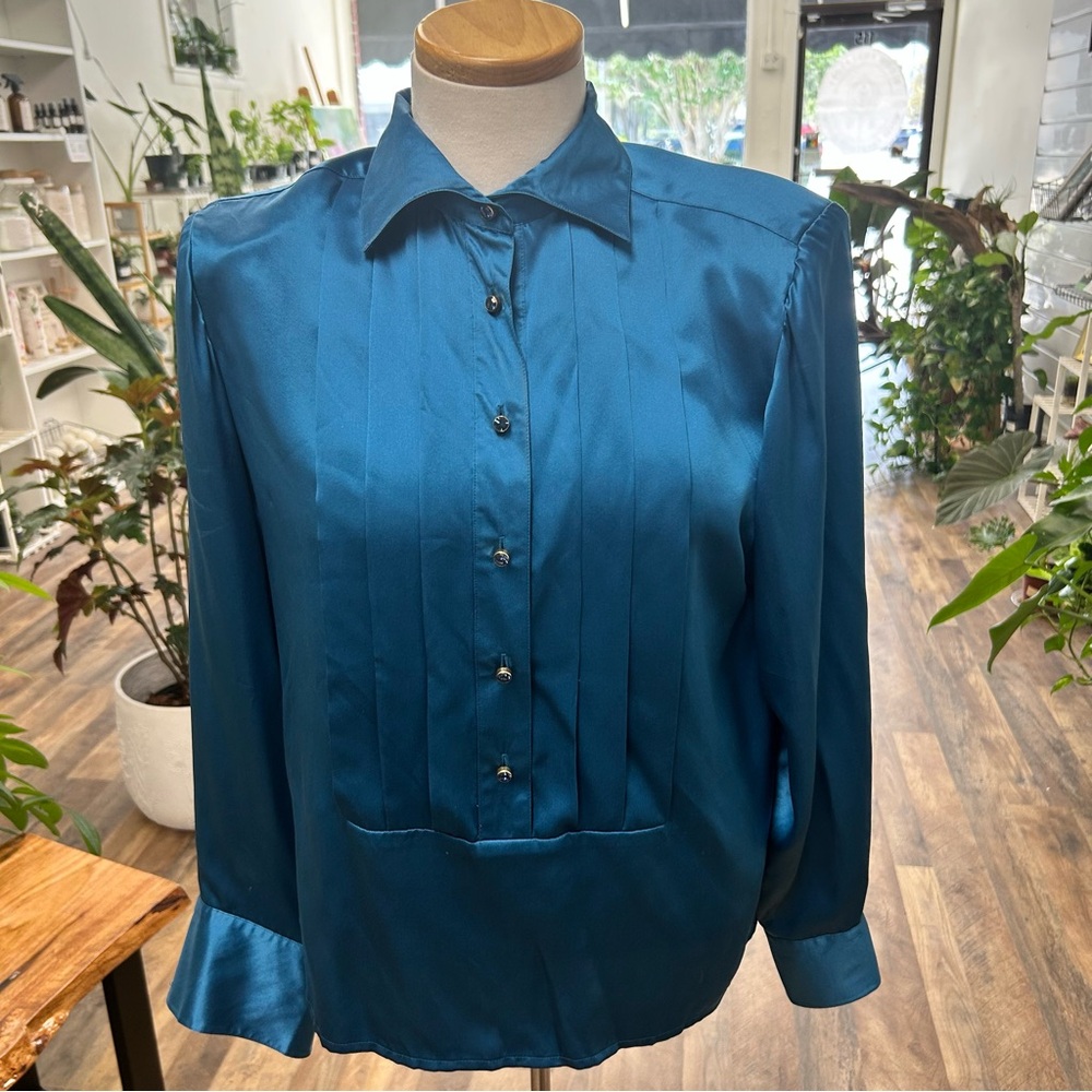 Lillie Rubin 100% Silk Turquoise Blouse